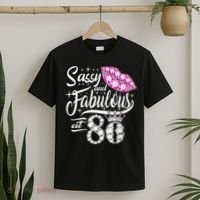 Sassy and fabulous at 80 Years Old 80th Birthday crown lips T-Shirt thumb 2