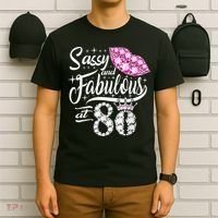Sassy and fabulous at 80 Years Old 80th Birthday crown lips T-Shirt thumb 6