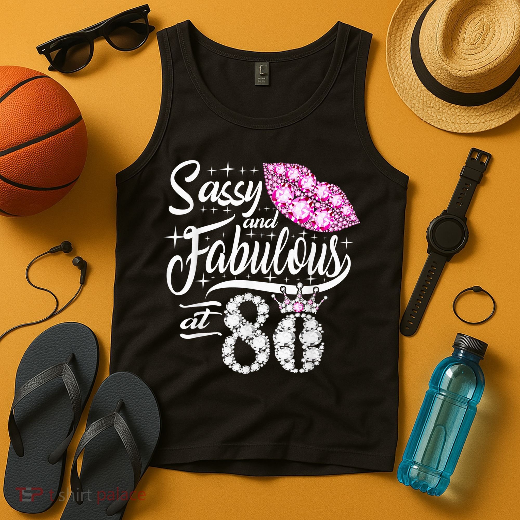Sassy and fabulous at 80 Years Old 80th Birthday crown lips Tank Top