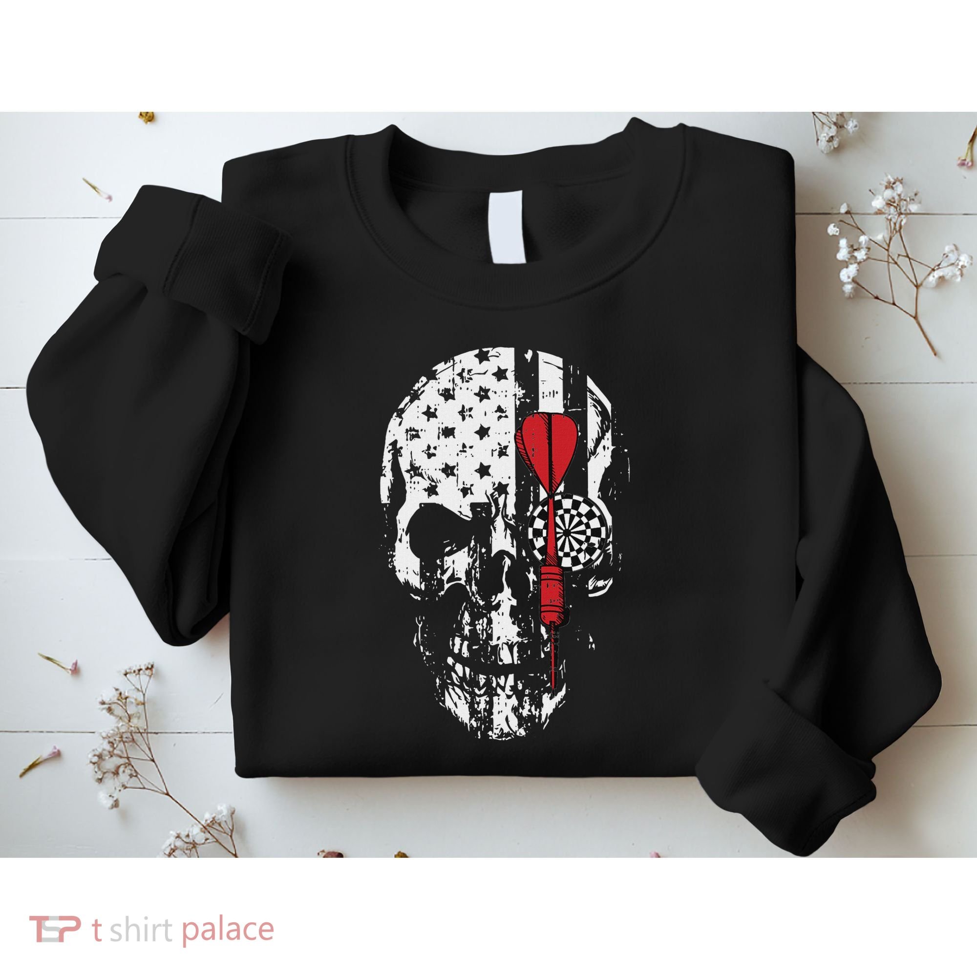 Skull American Flag Darts Board Throwing Sports Player Gift Sweatshirt