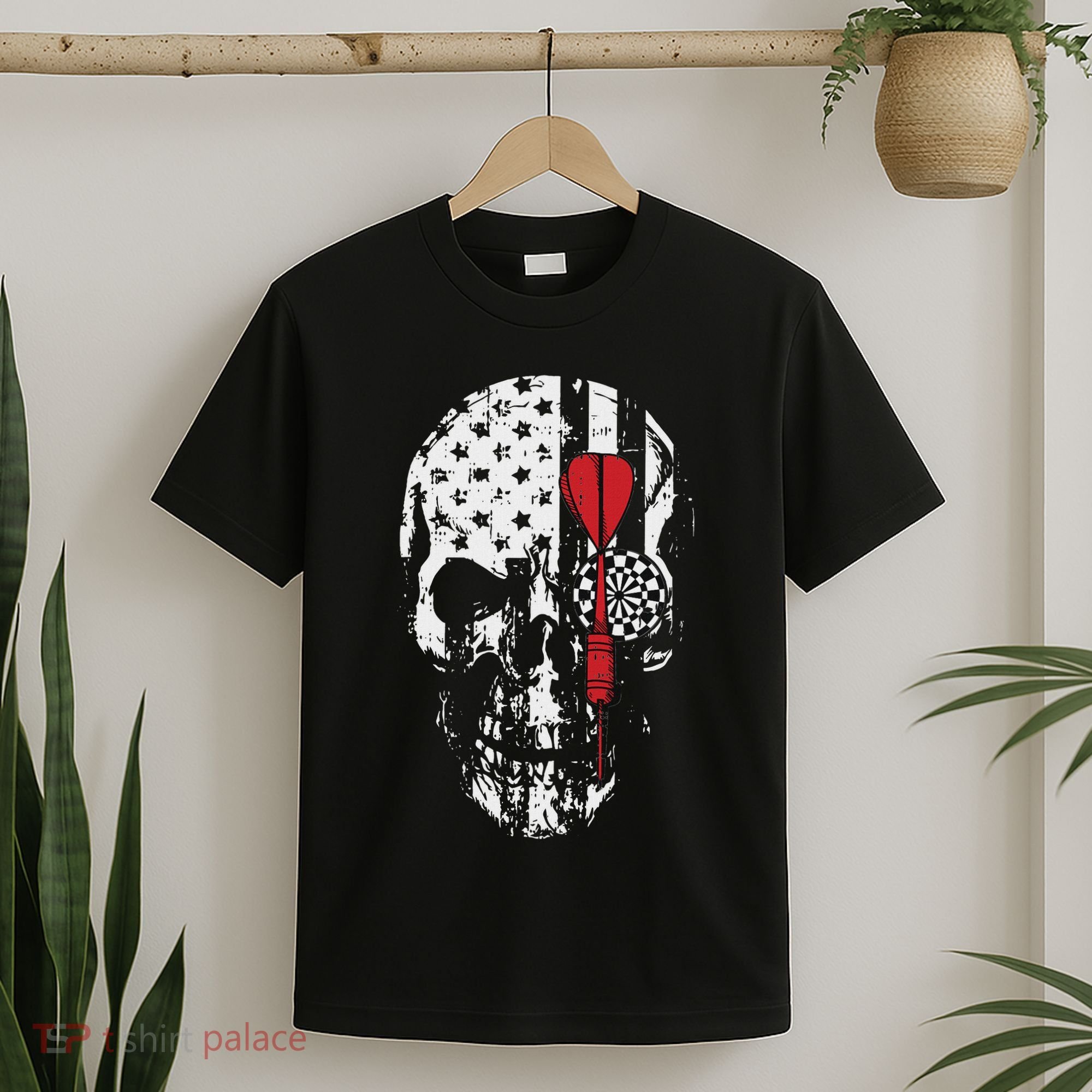 Skull American Flag Darts Board Throwing Sports Player Gift T-Shirt