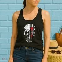 Skull American Flag Darts Board Throwing Sports Player Gift Women's Tank Top thumb 2