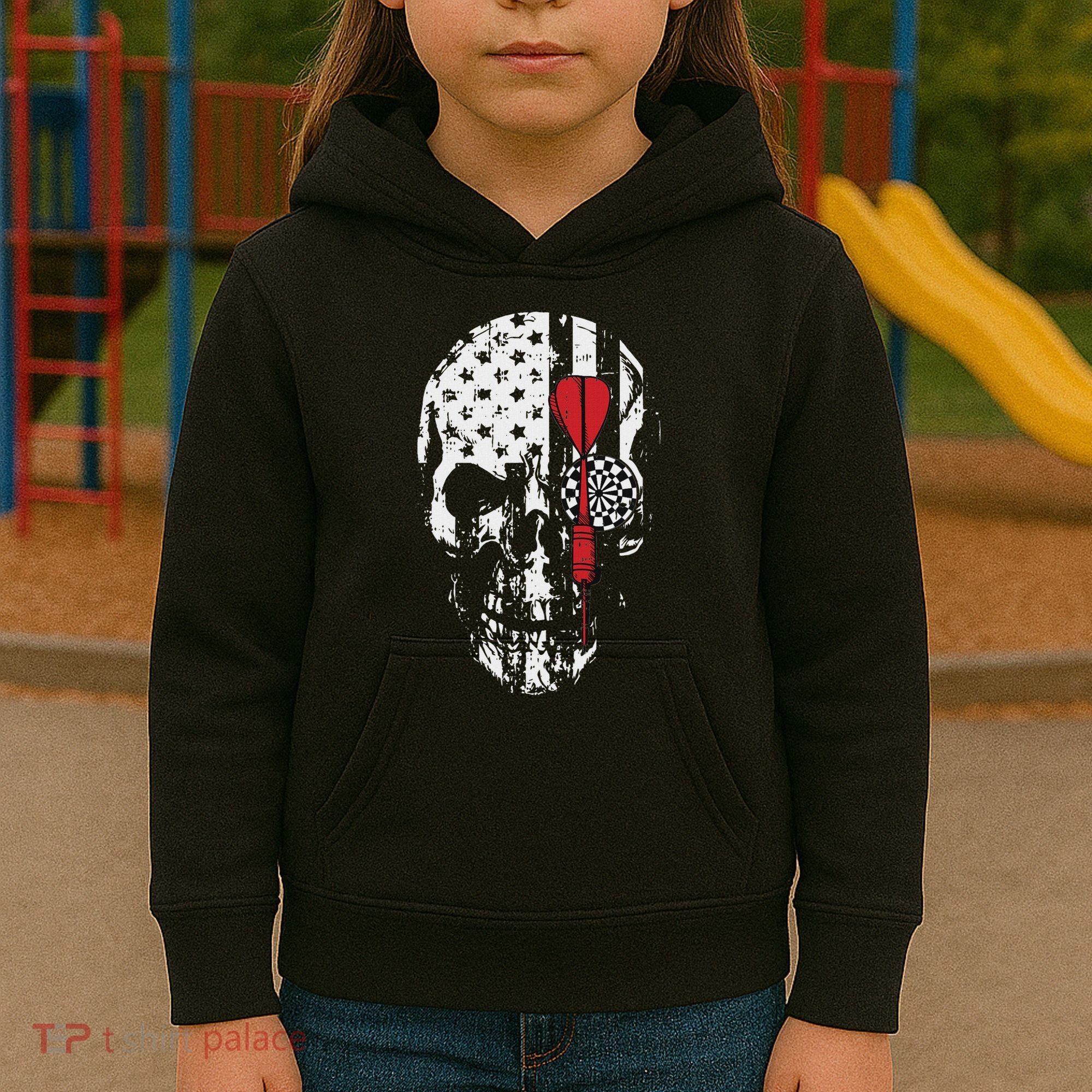 Skull American Flag Darts Board Throwing Sports Player Gift Kids Hoodie