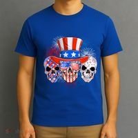 Skull American Flag 4th Of July Patriotic Usa Funny Great Gift T-Shirt thumb 3