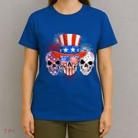 Skull American Flag 4th Of July Patriotic Usa Funny Great Gift T-Shirt thumb 4