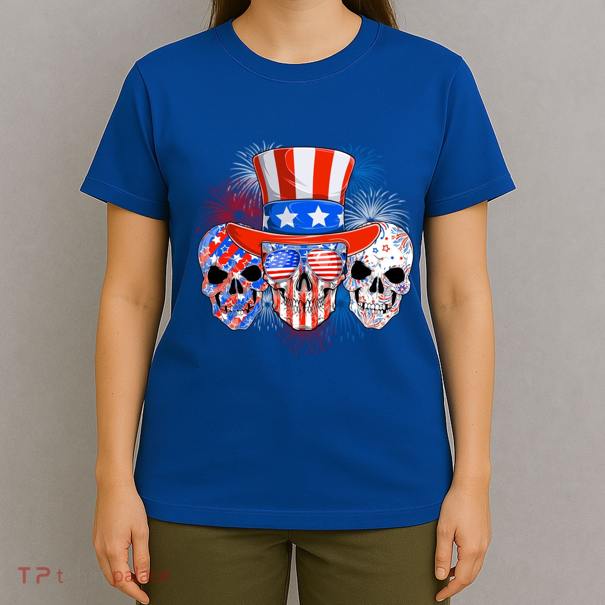 Skull American Flag 4th Of July Patriotic Usa Funny Great Gift T-Shirt