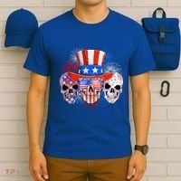 Skull American Flag 4th Of July Patriotic Usa Funny Great Gift T-Shirt thumb 6