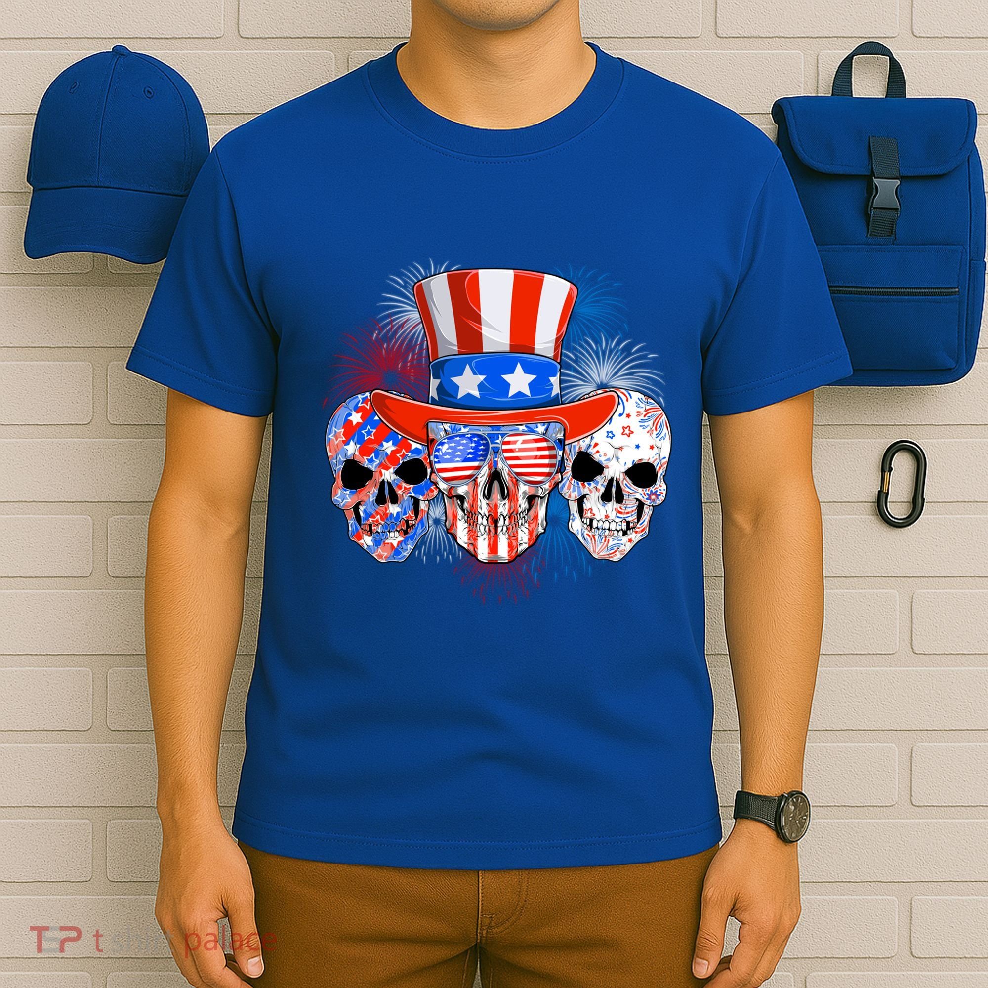 Skull American Flag 4th Of July Patriotic Usa Funny Great Gift T-Shirt