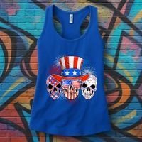Skull American Flag 4th Of July Patriotic Usa Funny Great Gift Women's Tank Top thumb 3