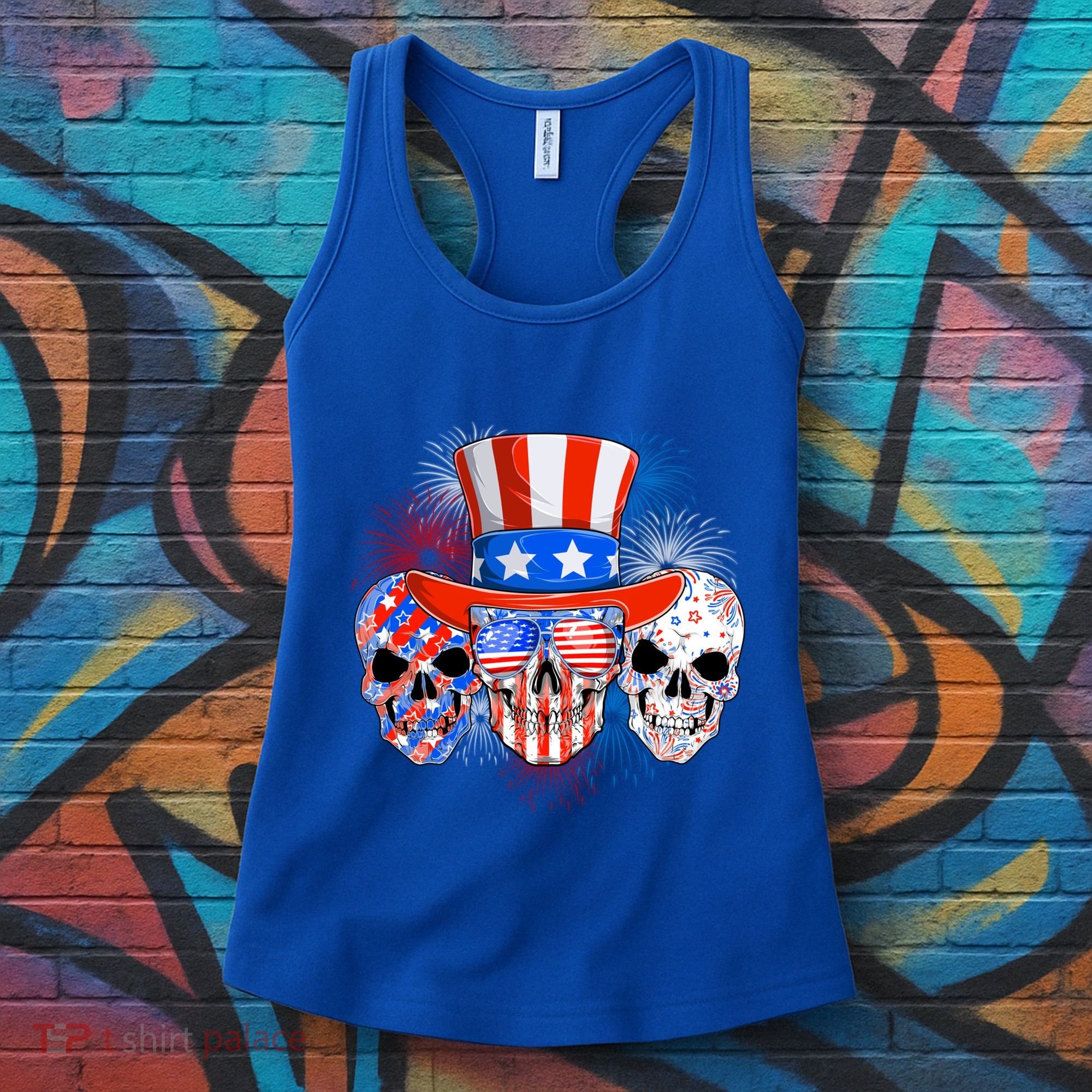 Skull American Flag 4th Of July Patriotic Usa Funny Great Gift Women's Tank Top