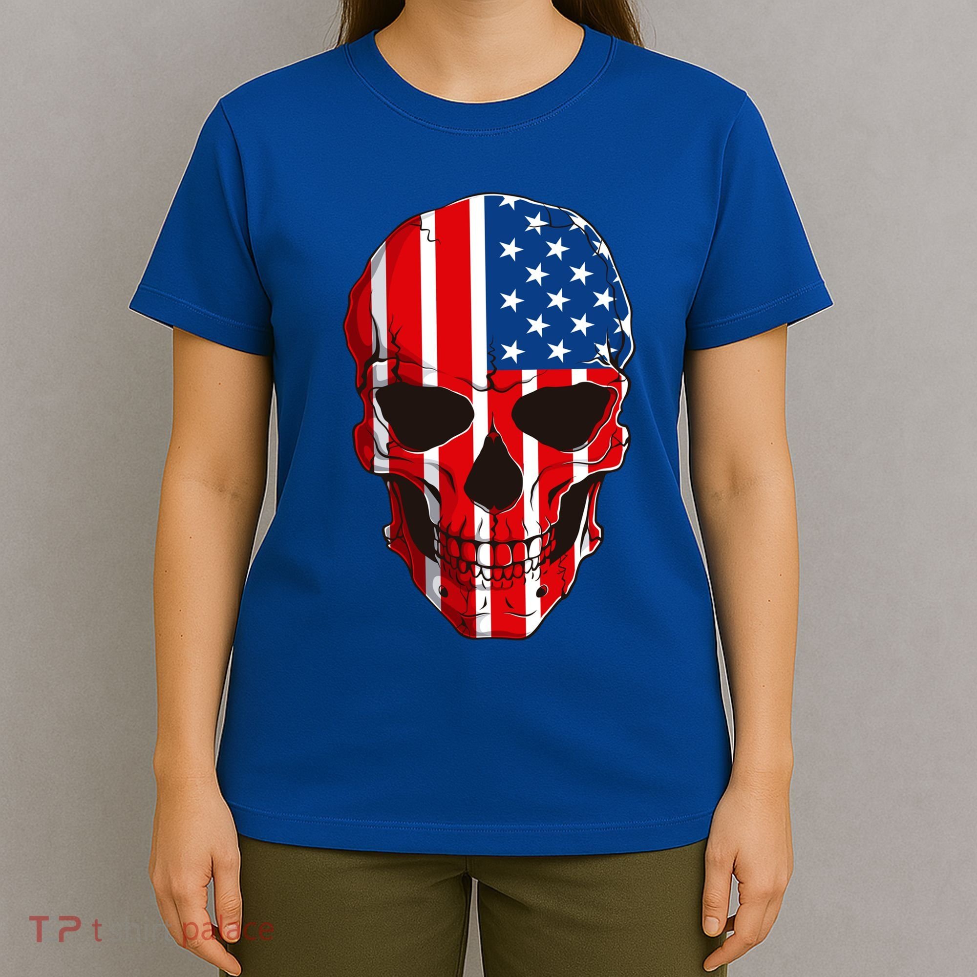 Skull American Flag 4th Of July Usa Patriotic Merica Skull Cool Gift T-Shirt