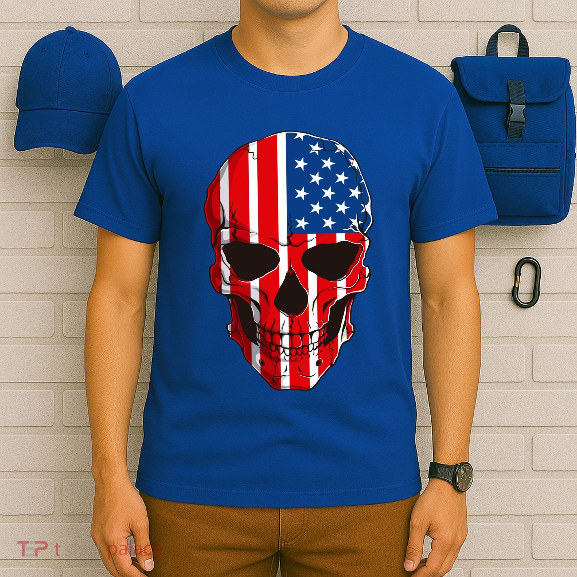 Skull American Flag 4th Of July Usa Patriotic Merica Skull Cool Gift T-Shirt