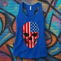 Skull American Flag 4th Of July Usa Patriotic Merica Skull Cool Gift Women's Tank Top thumb 3