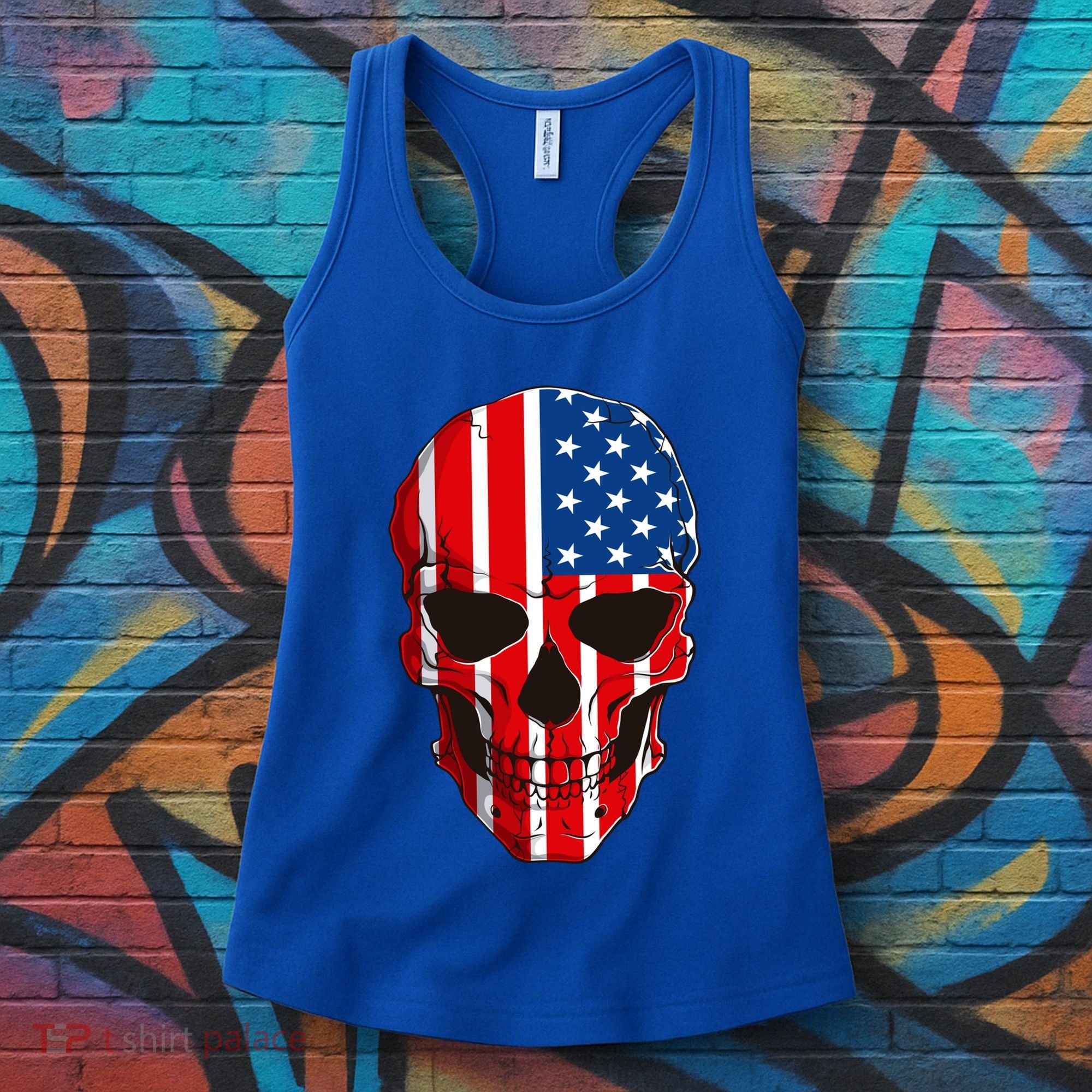 Skull American Flag 4th Of July Usa Patriotic Merica Skull Cool Gift Women's Tank Top