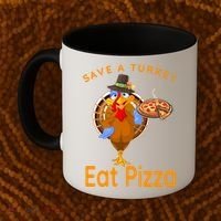 Save A Funny Turkey Pilgrim Eat Pizza Adult Vegan Gift Coffee Mug thumb 2
