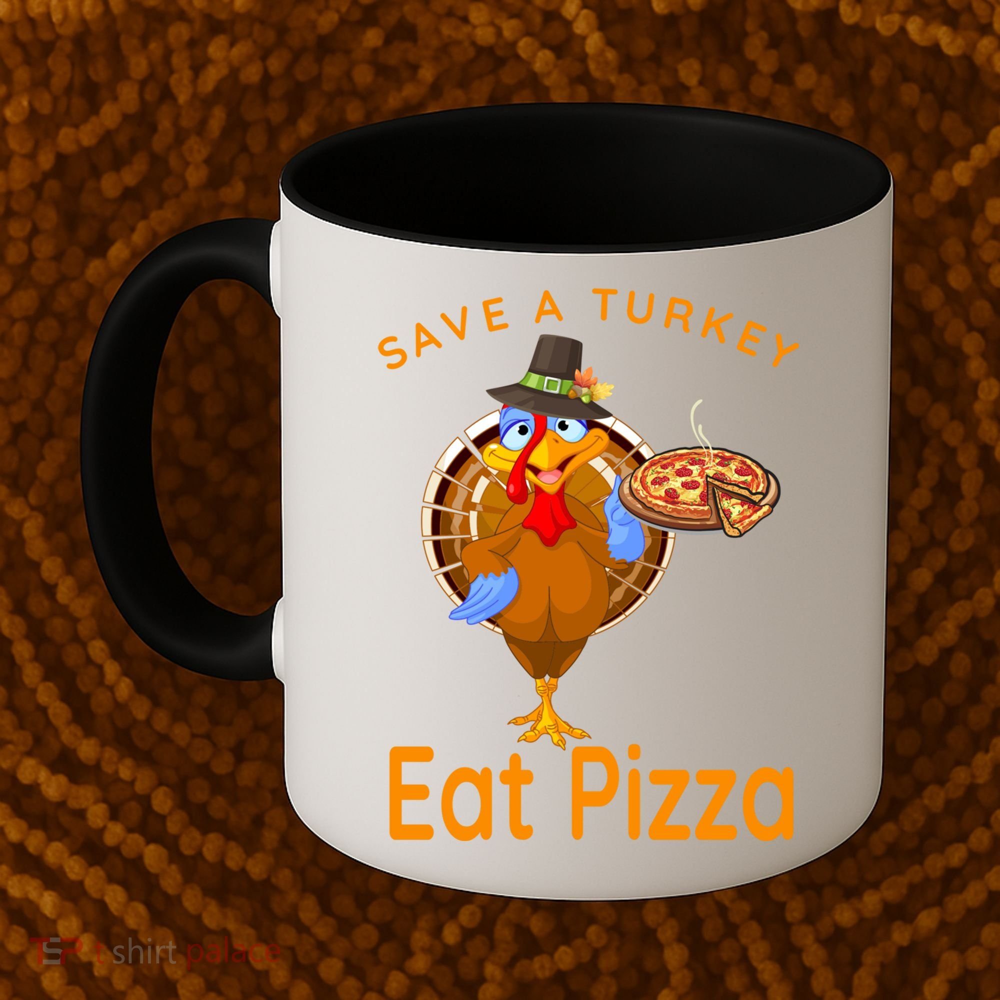 Save A Funny Turkey Pilgrim Eat Pizza Adult Vegan Gift Coffee Mug