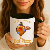 Save A Funny Turkey Pilgrim Eat Pizza Adult Vegan Gift Coffee Mug thumb 3