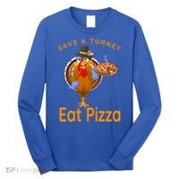 Save A Funny Turkey Pilgrim Eat Pizza Adult Vegan Gift Long Sleeve Shirt thumb 0