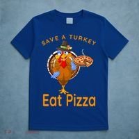 Save A Funny Turkey Pilgrim Eat Pizza Adult Vegan Gift T-Shirt thumb 5