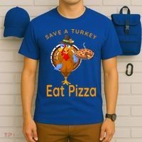 Save A Funny Turkey Pilgrim Eat Pizza Adult Vegan Gift T-Shirt thumb 6