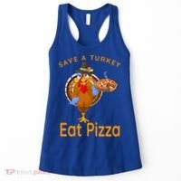 Save A Funny Turkey Pilgrim Eat Pizza Adult Vegan Gift Women's Tank Top thumb 0