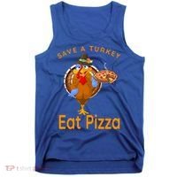 Save A Funny Turkey Pilgrim Eat Pizza Adult Vegan Gift Tank Top thumb 0