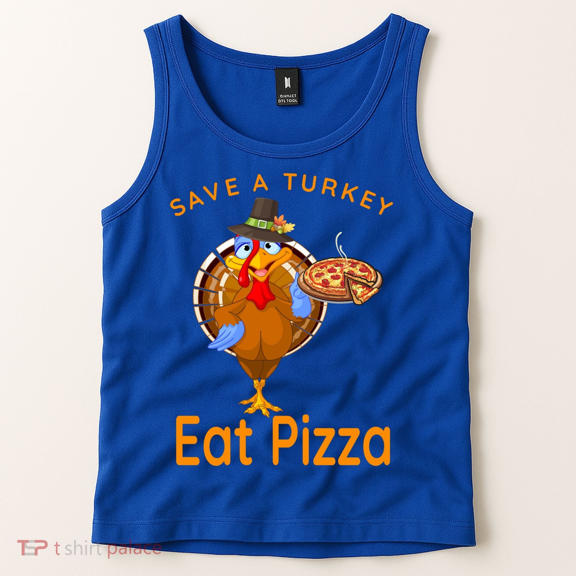 Save A Funny Turkey Pilgrim Eat Pizza Adult Vegan Gift Tank Top