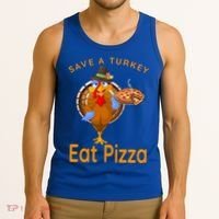 Save A Funny Turkey Pilgrim Eat Pizza Adult Vegan Gift Tank Top thumb 3