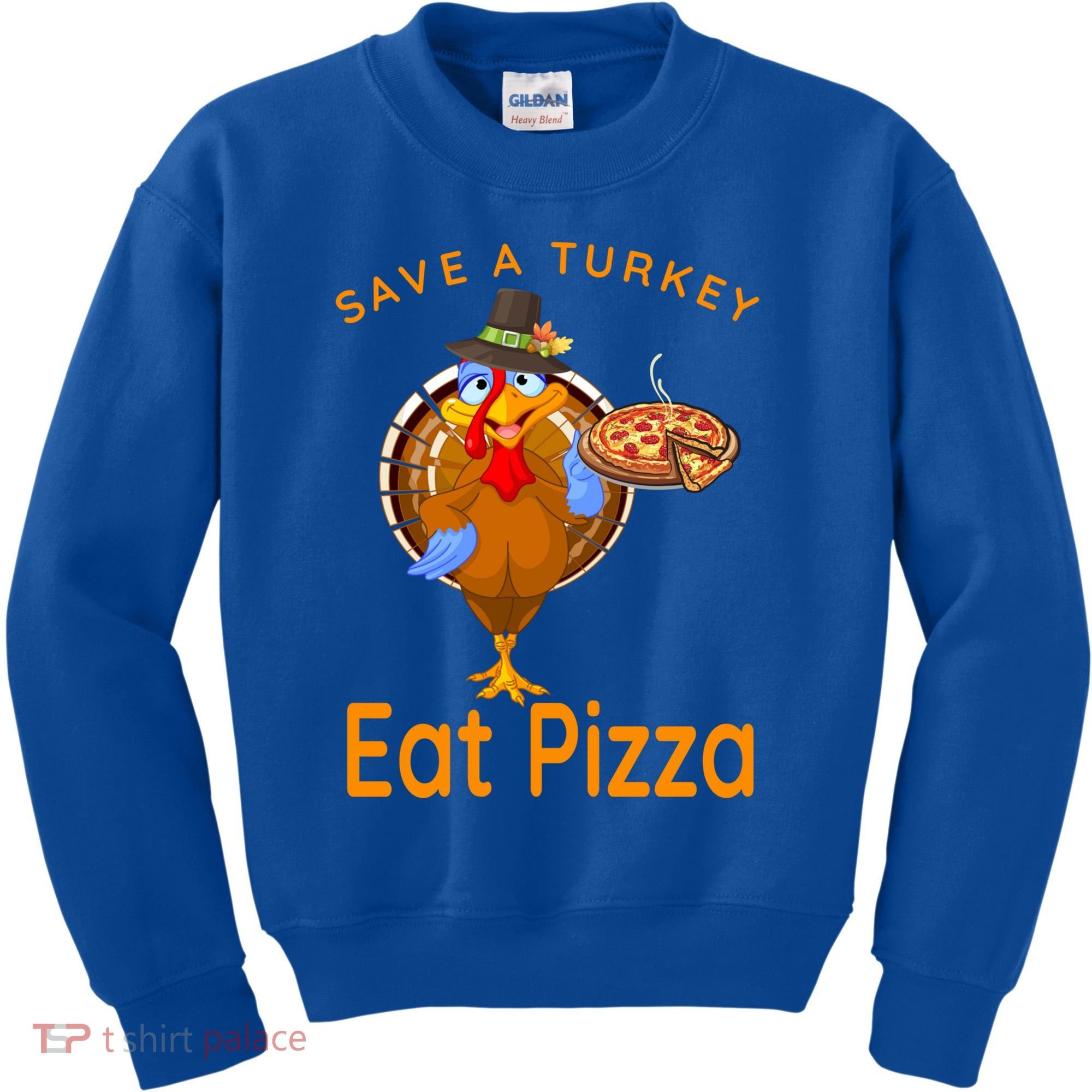 Save A Funny Turkey Pilgrim Eat Pizza Adult Vegan Gift Kids Sweatshirt