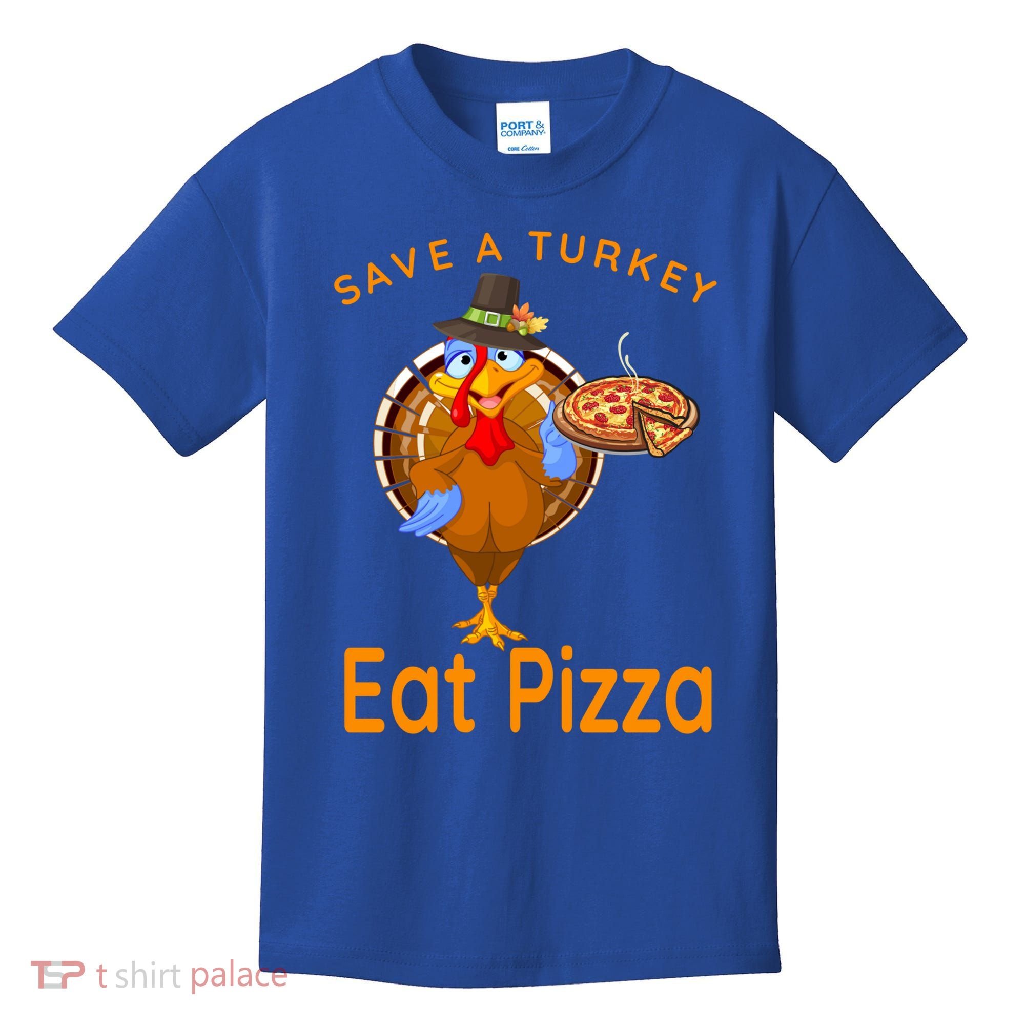 Save A Funny Turkey Pilgrim Eat Pizza Adult Vegan Gift Kids T-Shirt