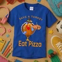 Save A Funny Turkey Pilgrim Eat Pizza Adult Vegan Gift Kids T-Shirt thumb 3