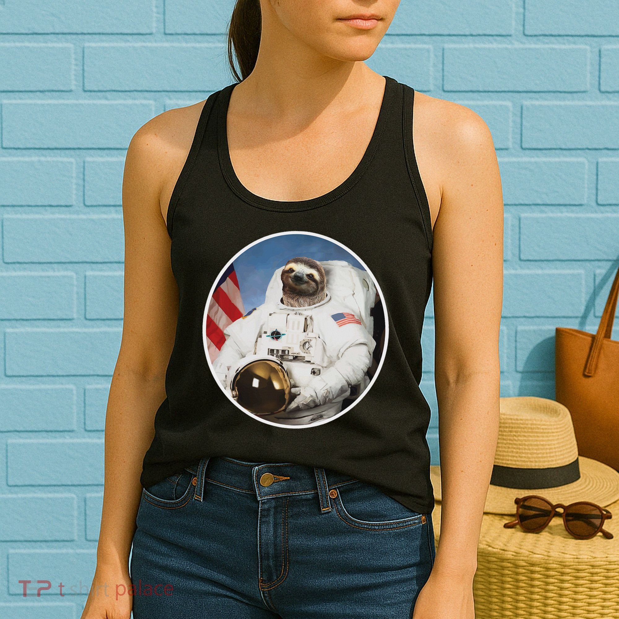 Sloth Astronau, Funny Sloth Gift Outer Space Women's Tank Top