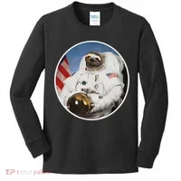 Sloth Astronau, Funny Sloth Gift Outer Space Kids Long Sleeve Shirt thumb 0