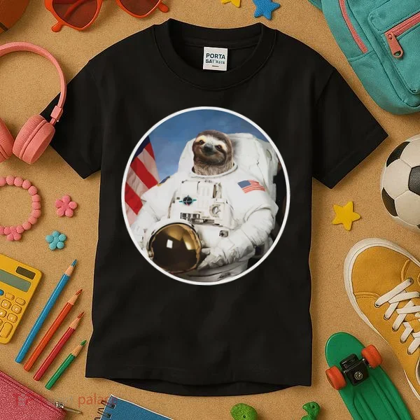 Sloth Astronau, Funny Sloth Gift Outer Space Kids T-Shirt