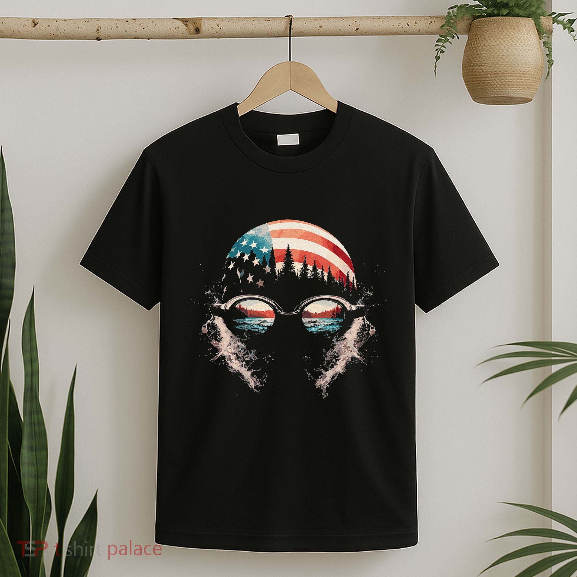Swimmer American Flag Patriotic Usa Swim Team Swimming T-Shirt