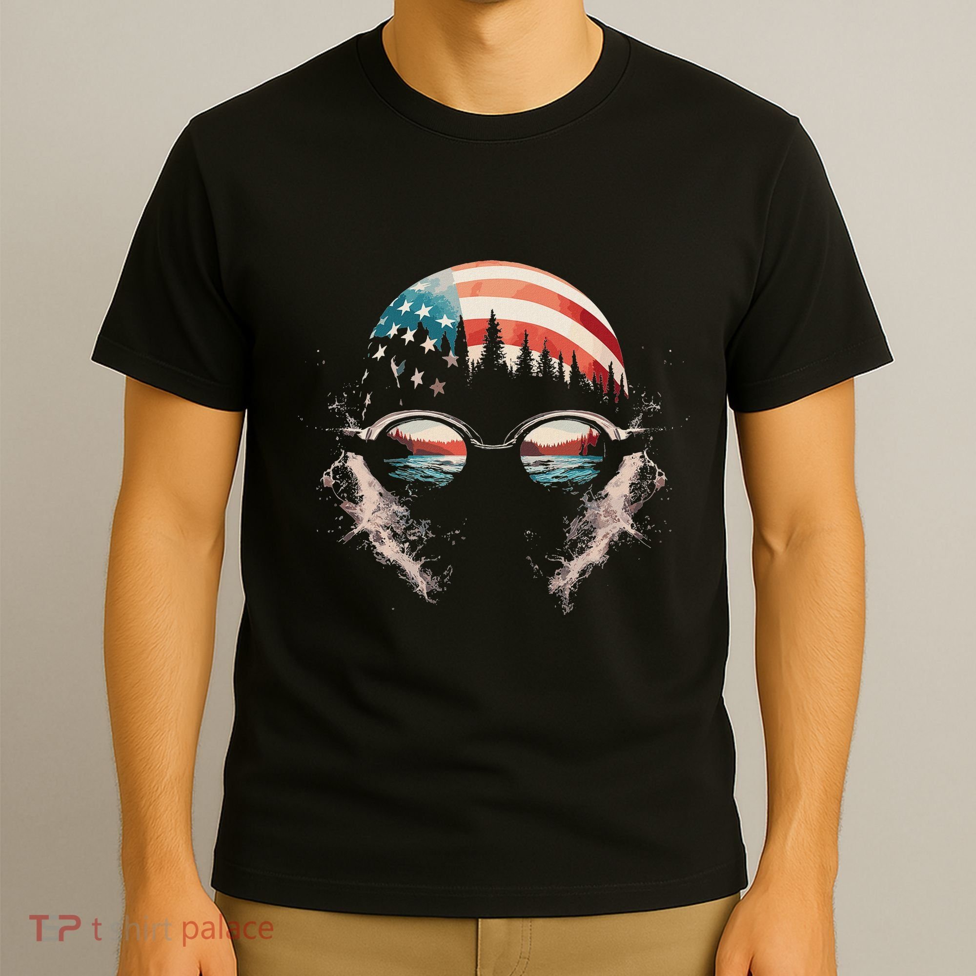Swimmer American Flag Patriotic Usa Swim Team Swimming T-Shirt