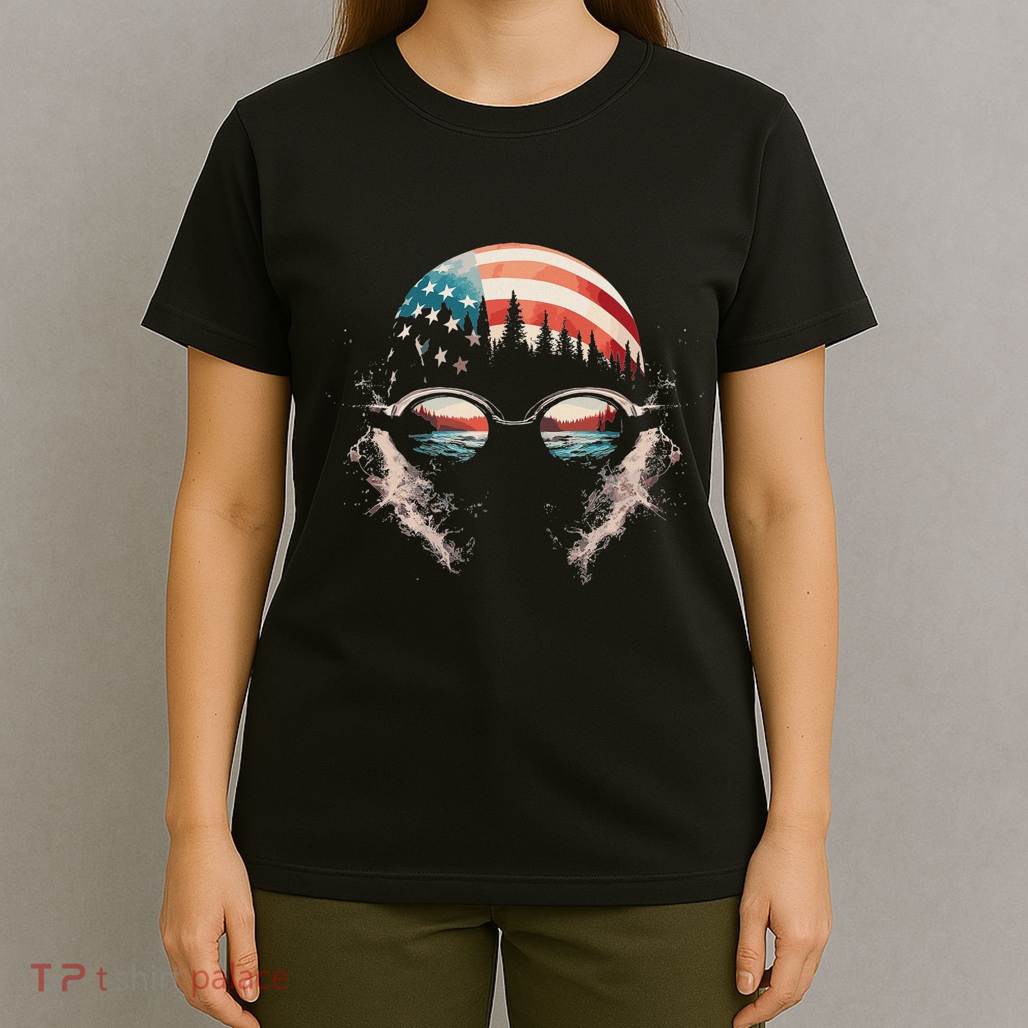 Swimmer American Flag Patriotic Usa Swim Team Swimming T-Shirt