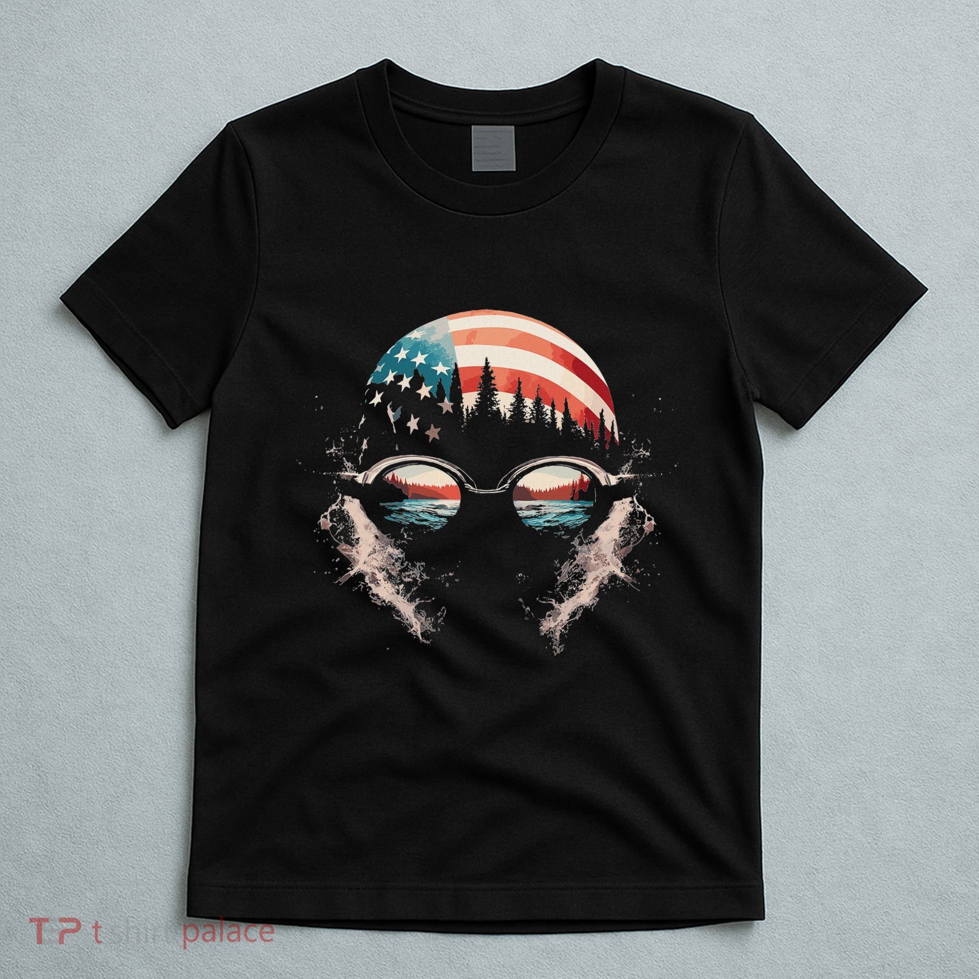 Swimmer American Flag Patriotic Usa Swim Team Swimming T-Shirt