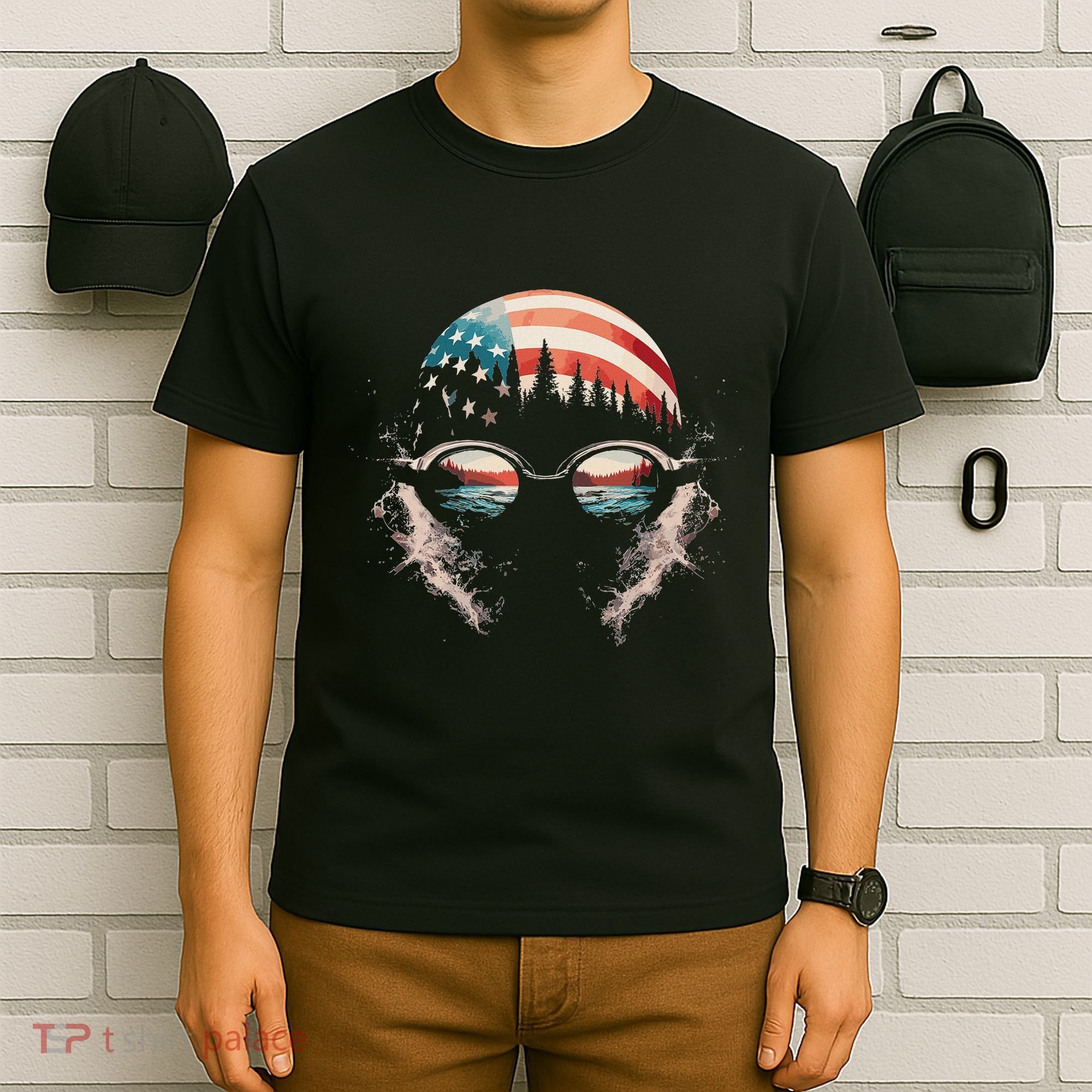 Swimmer American Flag Patriotic Usa Swim Team Swimming T-Shirt