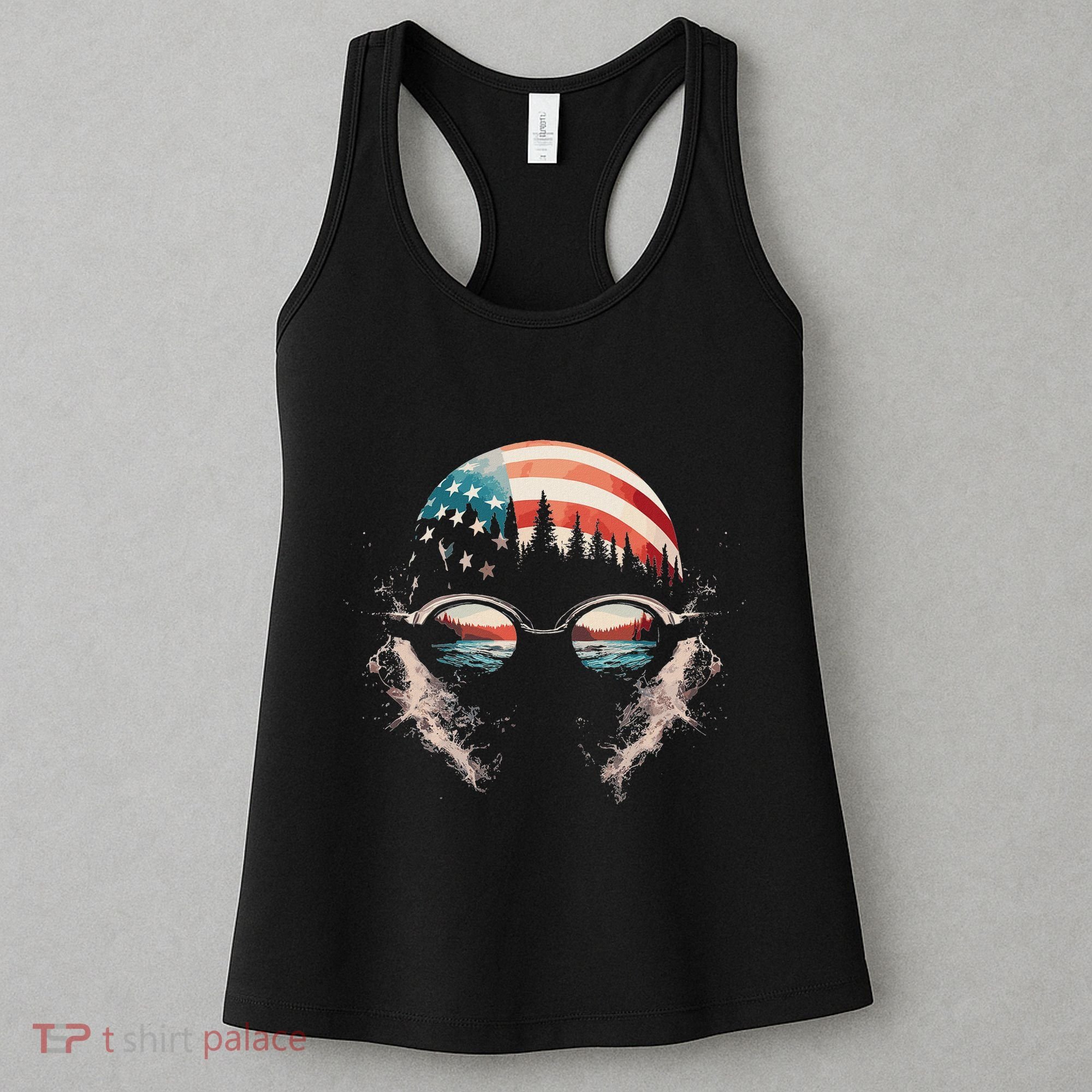 Swimmer American Flag Patriotic Usa Swim Team Swimming Women's Tank Top