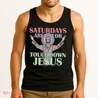 Saturdays Are For Touchdown Jesus Christian Tank Top thumb 3
