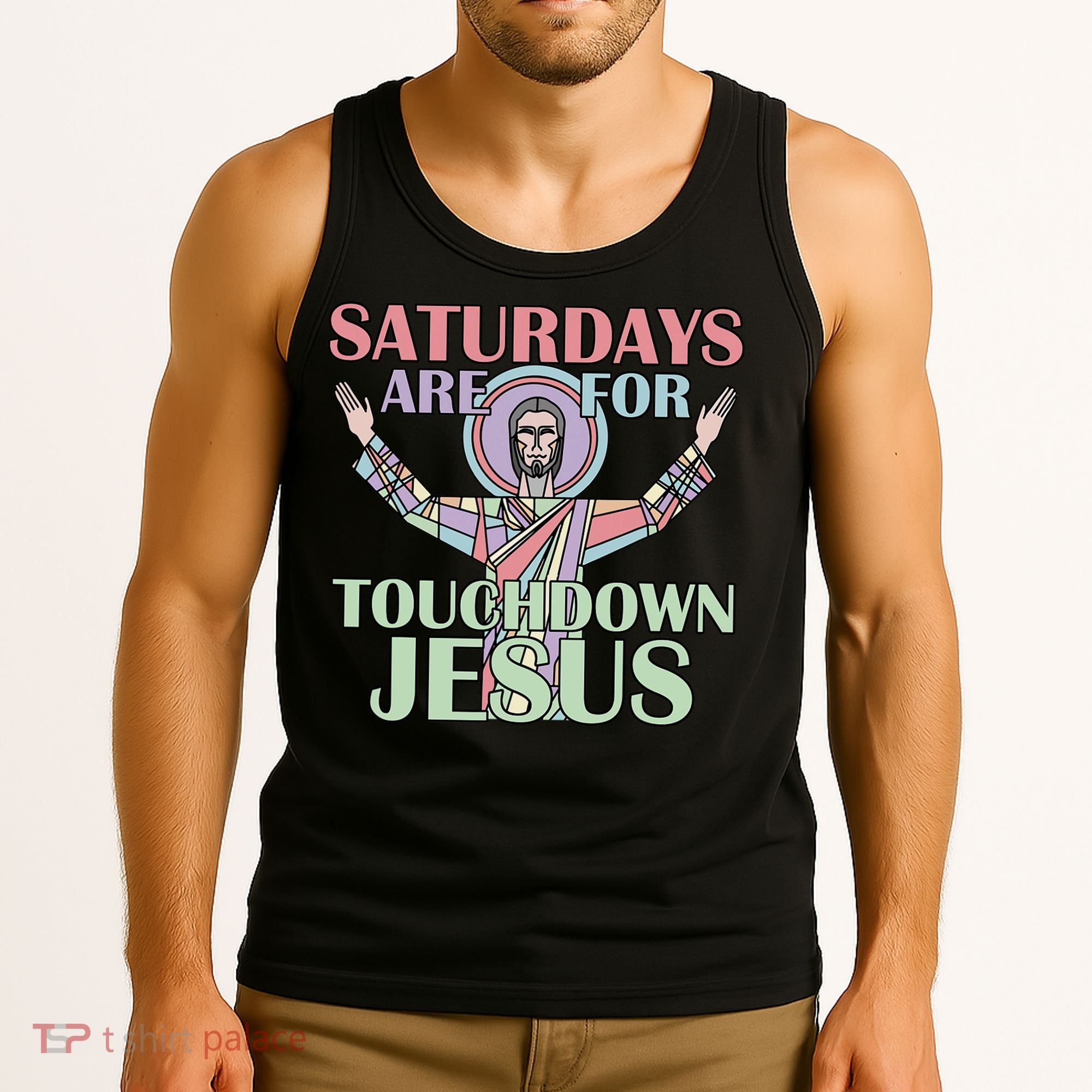 Saturdays Are For Touchdown Jesus Christian Tank Top