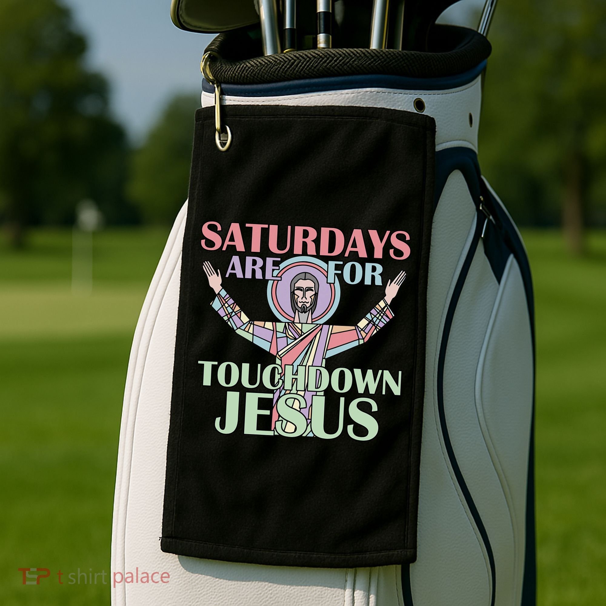 Saturdays Are For Touchdown Jesus Christian Golf Towel