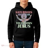 Saturdays Are For Touchdown Jesus Christian Kids Hoodie thumb 4