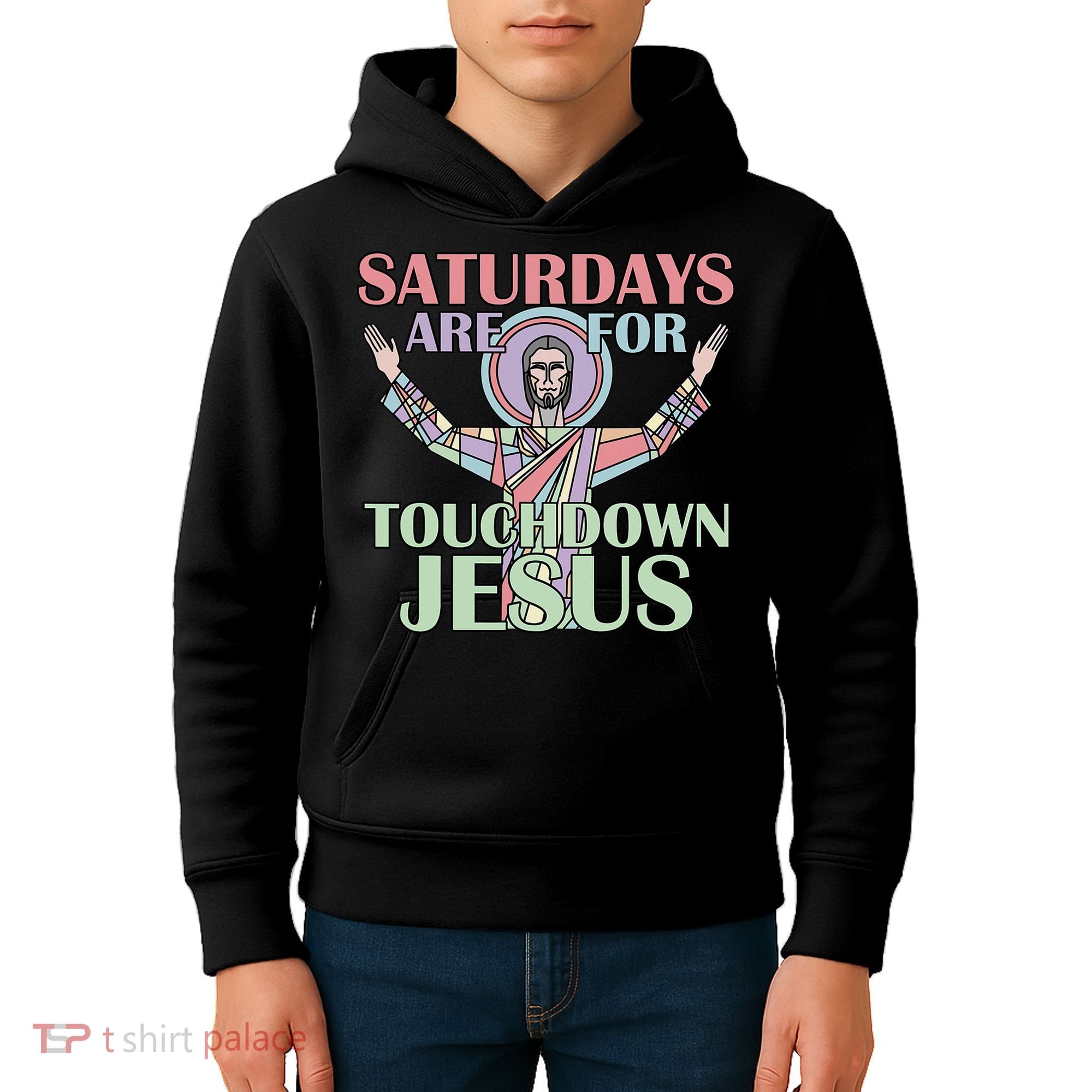 Saturdays Are For Touchdown Jesus Christian Kids Hoodie