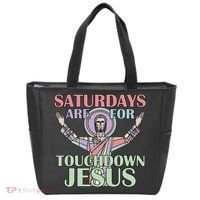 Saturdays Are For Touchdown Jesus Christian Tote Bag thumb 0