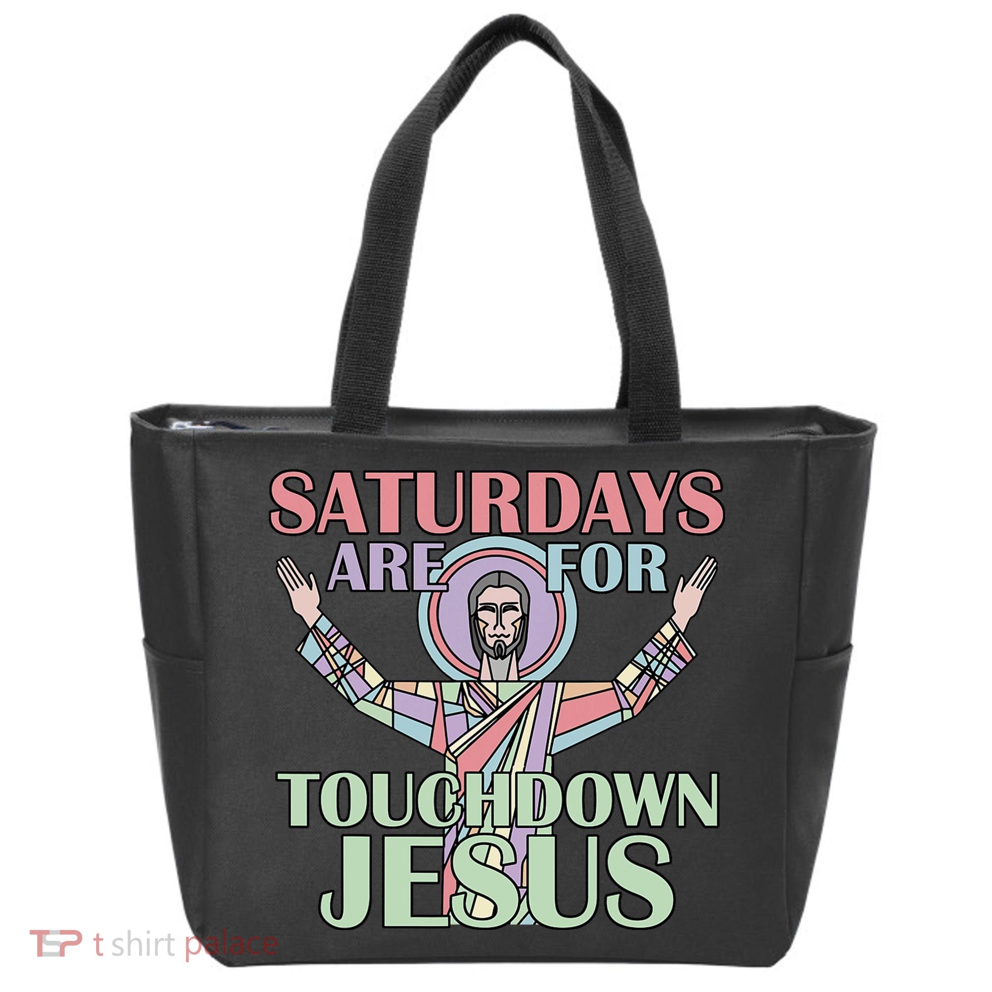Saturdays Are For Touchdown Jesus Christian Tote Bag