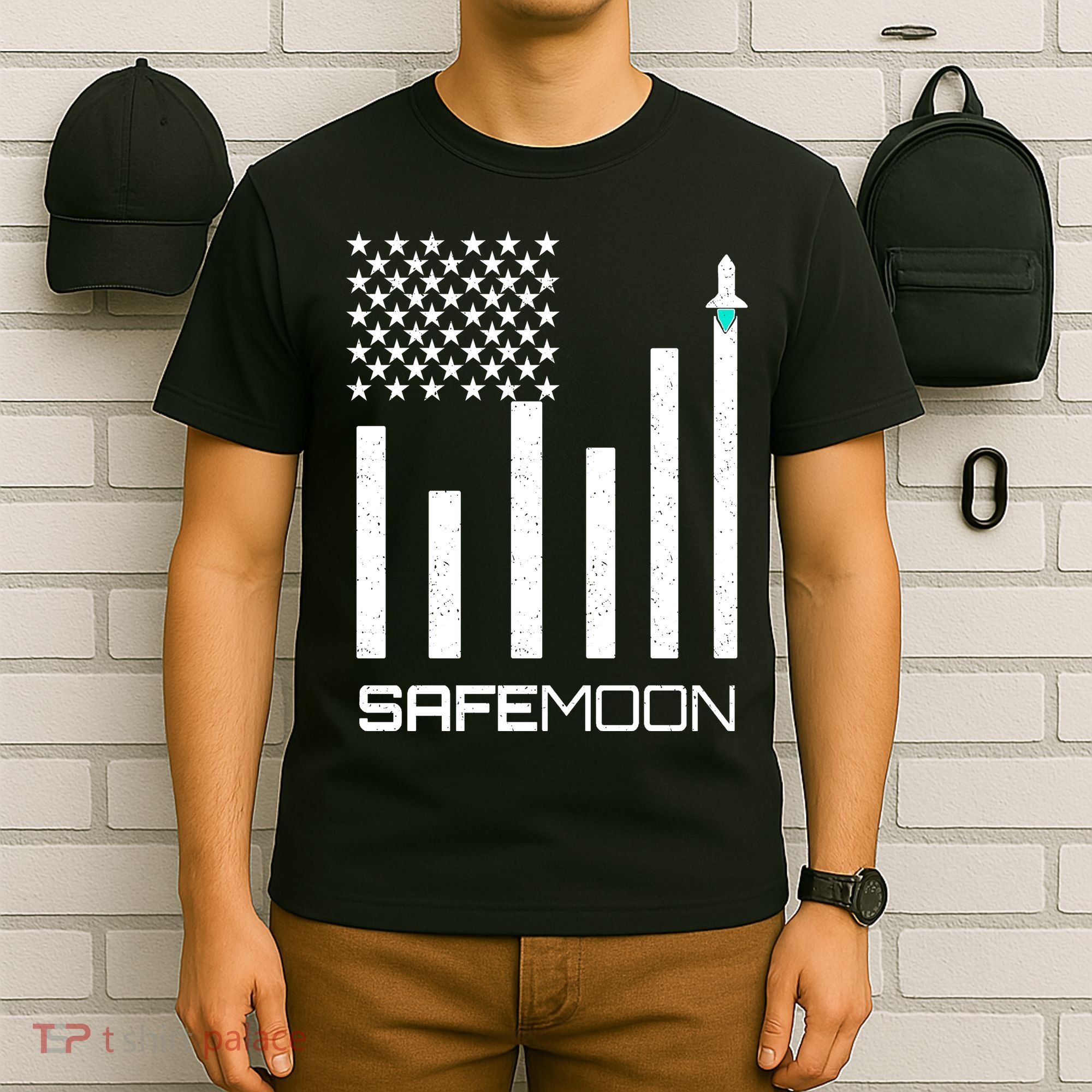 Safemoon To The Moon Crypto Blockchain Flag T-Shirt