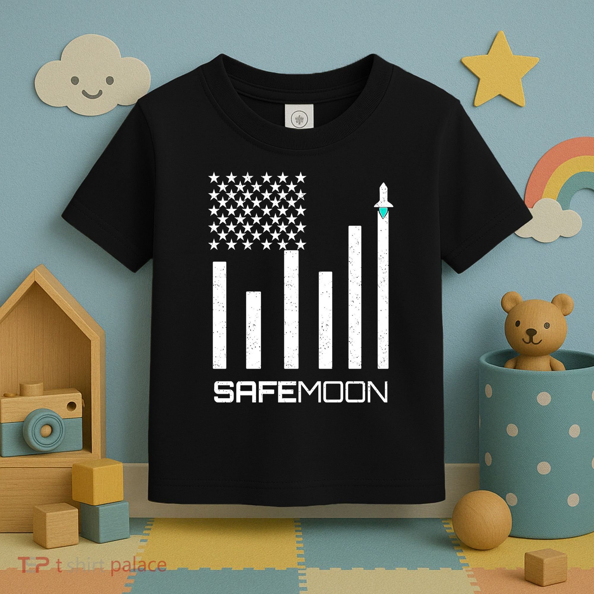 Safemoon To The Moon Crypto Blockchain Flag Toddler T-Shirt