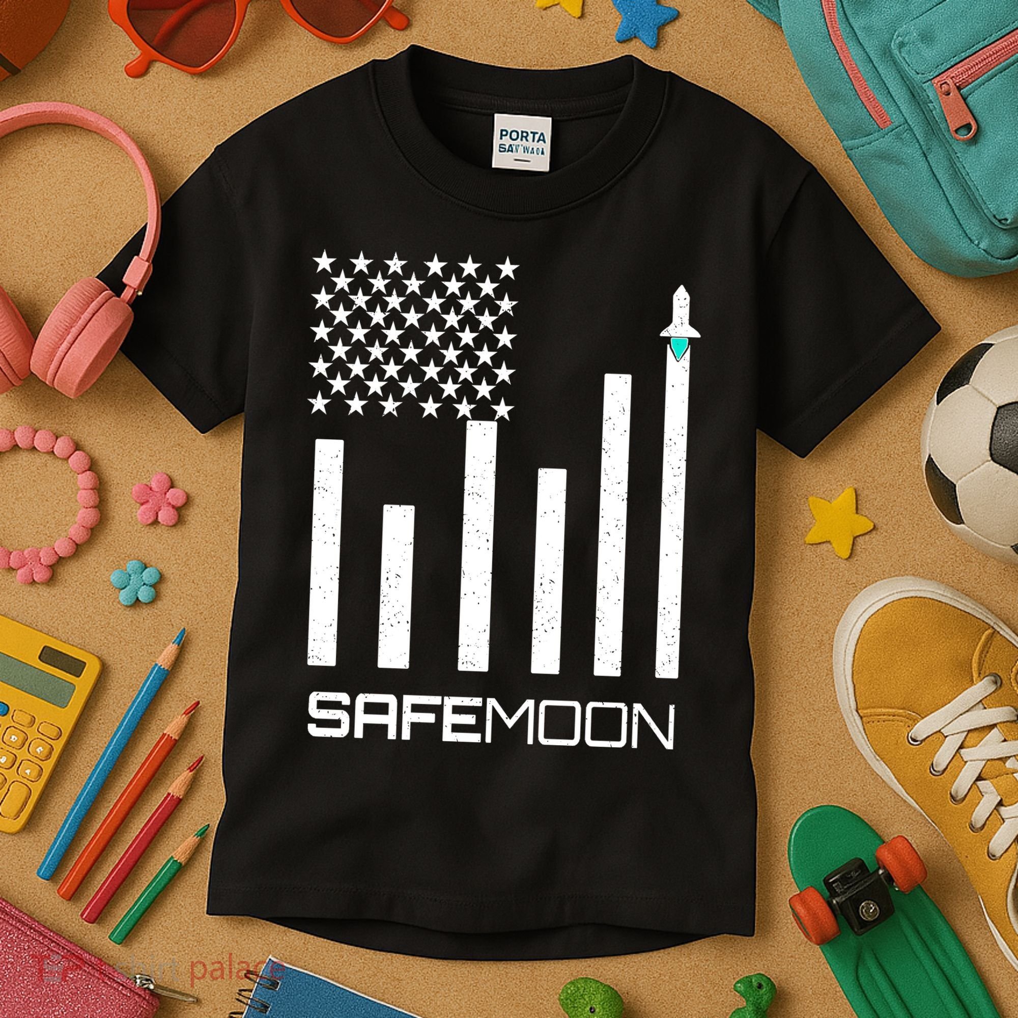 Safemoon To The Moon Crypto Blockchain Flag Kids T-Shirt